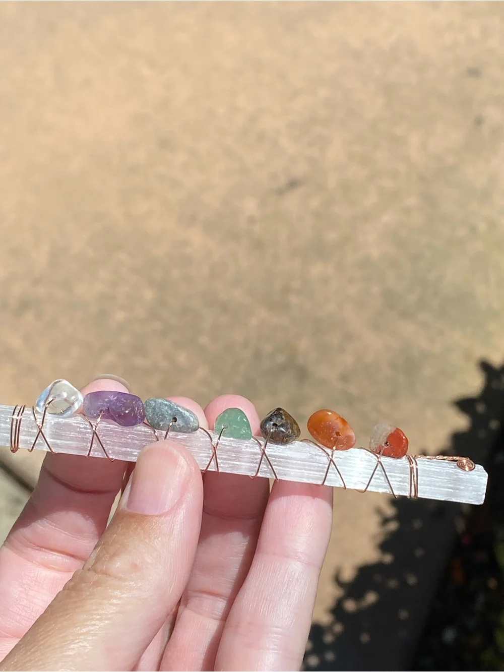 Selenite 7 Chakra Wand Mixed Crystals - Meditation, Reiki, Crystal Decor
